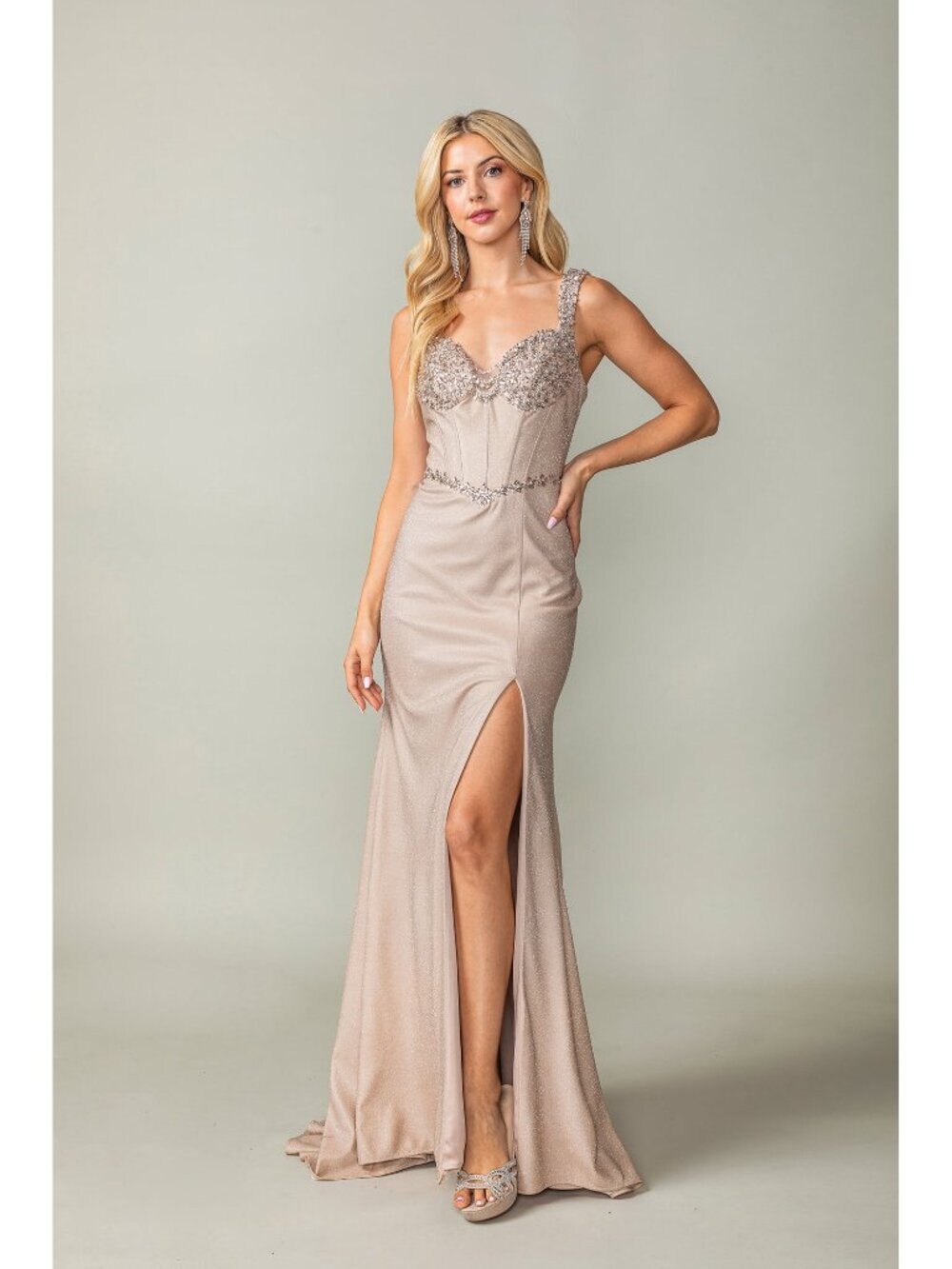 NEW MOCHA Evening Gown Floor Length Formal Elegant Stunning 4398